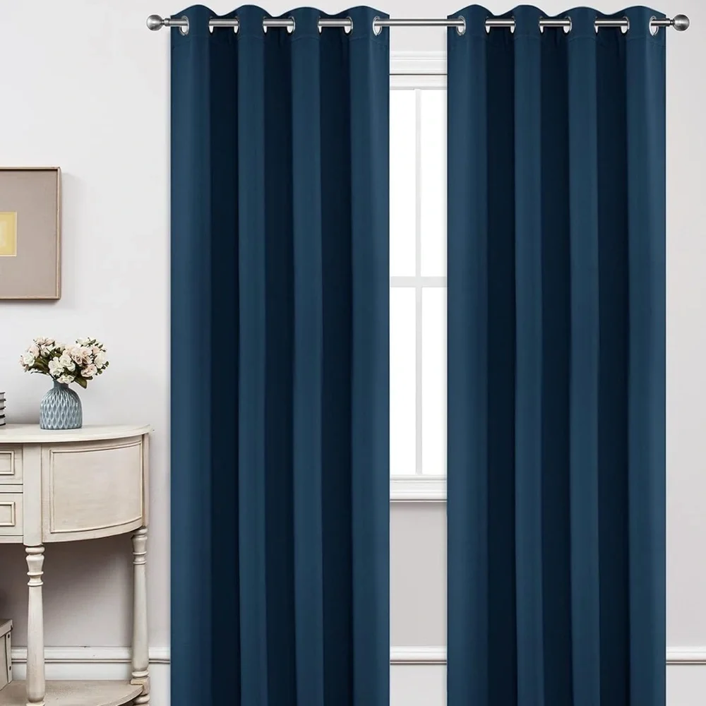 Navy Blue Curtains Thermal Insulated Window Drapes w/ Large Grommets - 2 Panels